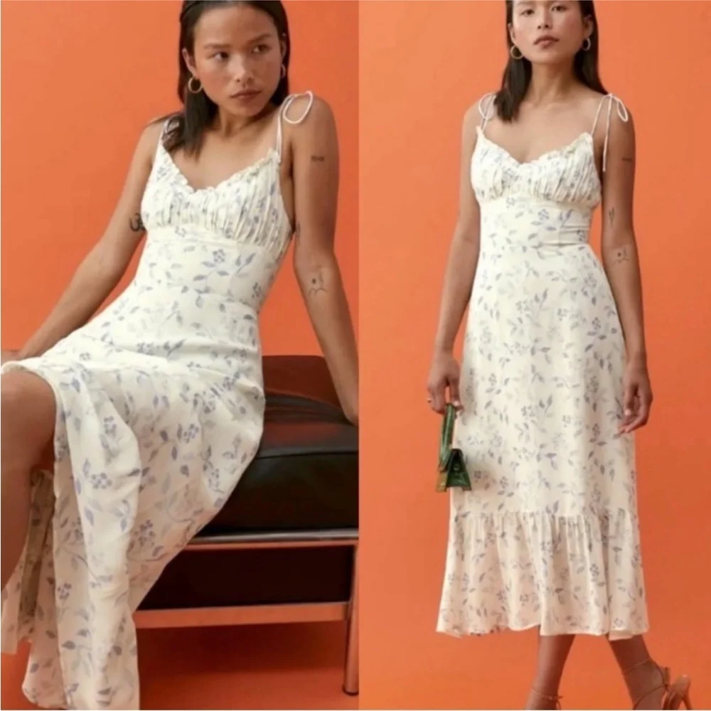 Reformation Embry Midi Dress in Laurel Blue and White Size 10 - Picture 1 of 12